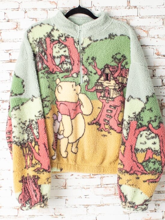 Disney Jackets & Blazers - Disney Winnie The Pooh Sherpa Pullover Jacket XL All Over Print Fleece Qtr Zip
